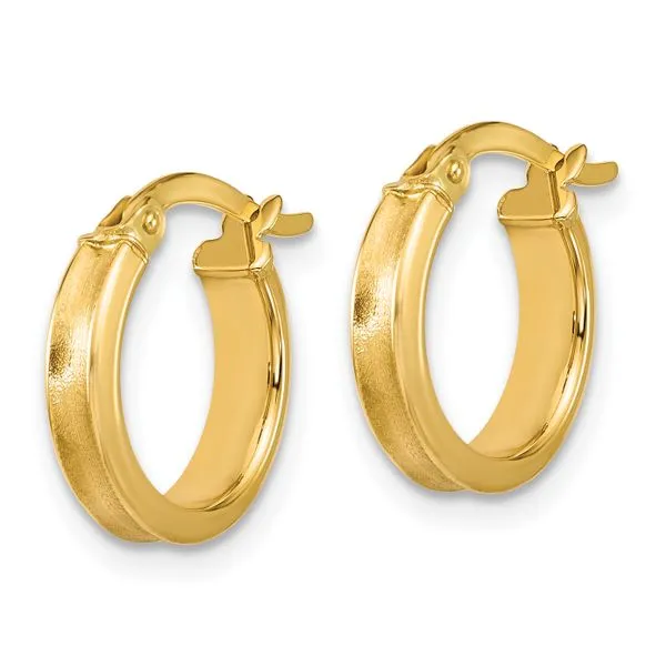 Leslie's 14K Polished and Satin Round Hoop Earrings Image 2 Gaines Jewelry FLINT, MI