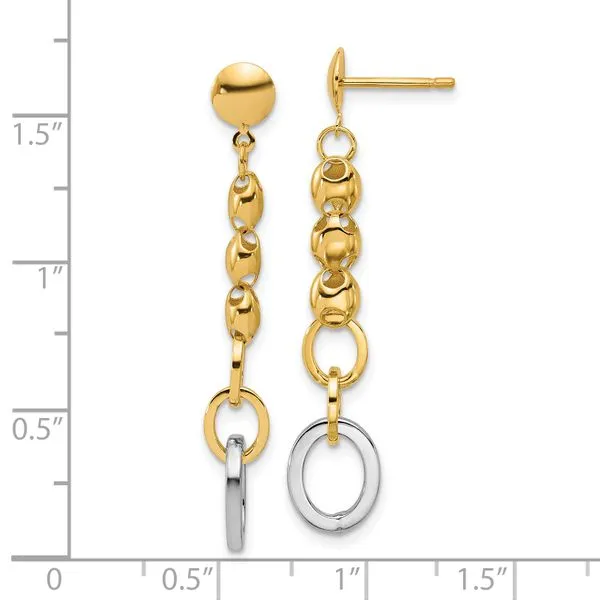 Leslie's 14K w/Wht RH Polished Fancy Oval Link Post Dangle Earrings Image 3 Grayson & Co. Jewelers Iron Mountain, MI