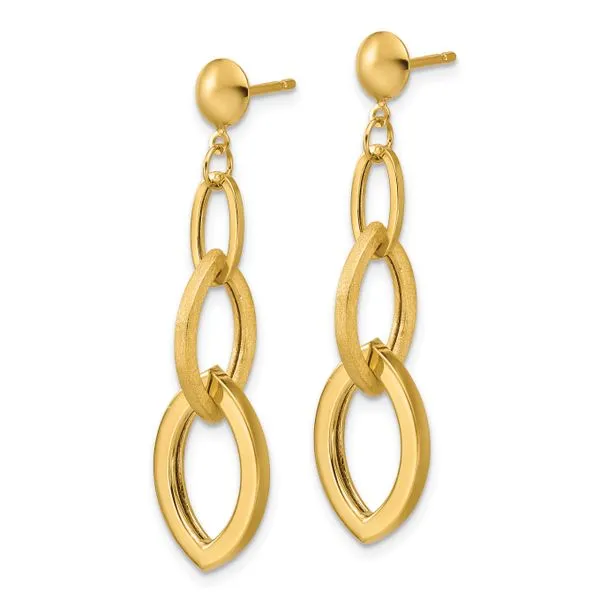 Leslie's 14K Polished and Brushed Fancy Post Dangle Earrings Image 2 Jim's Jewelers Tyler, TX