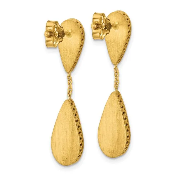 Leslie's 14K Polished and Satin Teardrop Post Dangle Earrings Image 3 Thomas A. Davis Jewelers Holland, MI