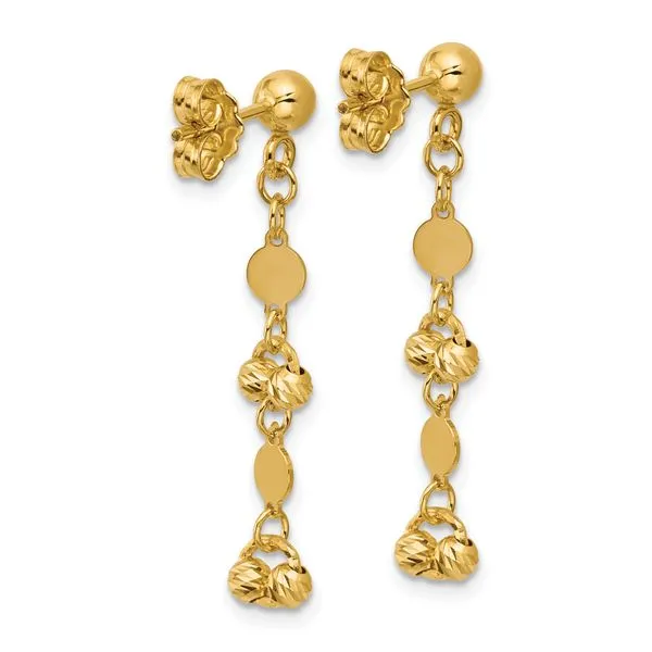 Leslie's 14K Polished D/C Beaded Fancy Circles Post Dangle Earrings Image 3 Trenton Jewelers Ltd. Trenton, MI