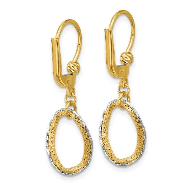 Leslie's 14KTT Pol/Texture/Dia-cut Oval Leverback Dangle Earrings Image 3 Mitchell's Jewelry Norman, OK