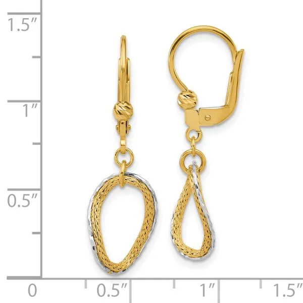 Leslie's 14KTT Pol/Texture/Dia-cut Oval Leverback Dangle Earrings Image 4 Mitchell's Jewelry Norman, OK
