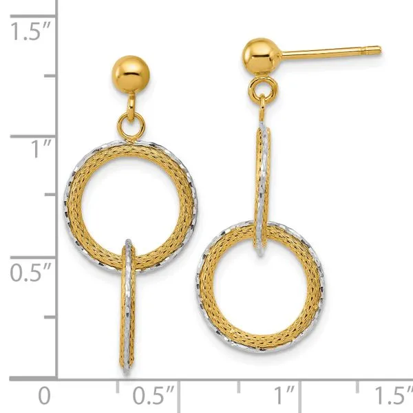 Leslie's 14KTT Polished Brushed D/C Circles Post Dangle Earrings Image 4 Valentine's Fine Jewelry Dallas, PA