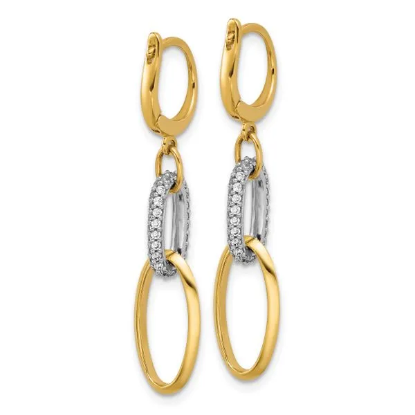 Leslie's 14K Two-tone Polished CZ Ovals Leverback Dangle Earrings Image 3 Arlene's Fine Jewelry Vidalia, GA