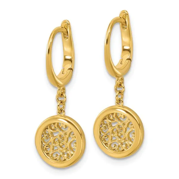 Leslie's 14K Polished Fancy Filigree Circle Leverback Dangle Earrings Image 2 Jerald Jewelers Latrobe, PA