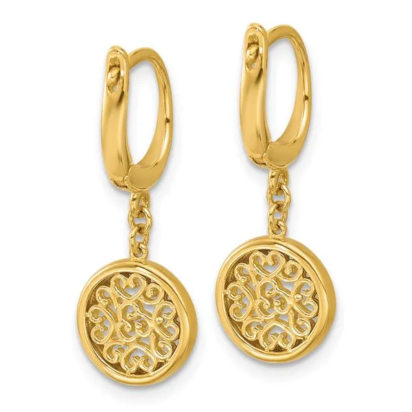Leslie's 14K Polished Fancy Filigree Circle Leverback Dangle Earrings Image 3 Jerald Jewelers Latrobe, PA