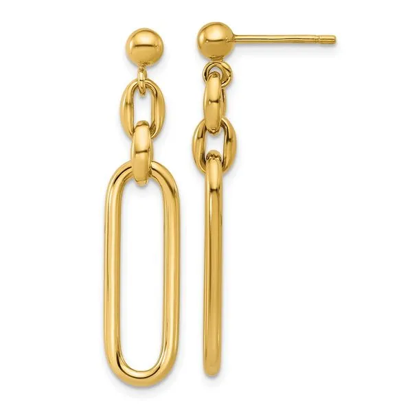 Leslie's 14K Polished Fancy Elongated Oval Link Post Dangle Earrings J. Anthony Jewelers Neenah, WI