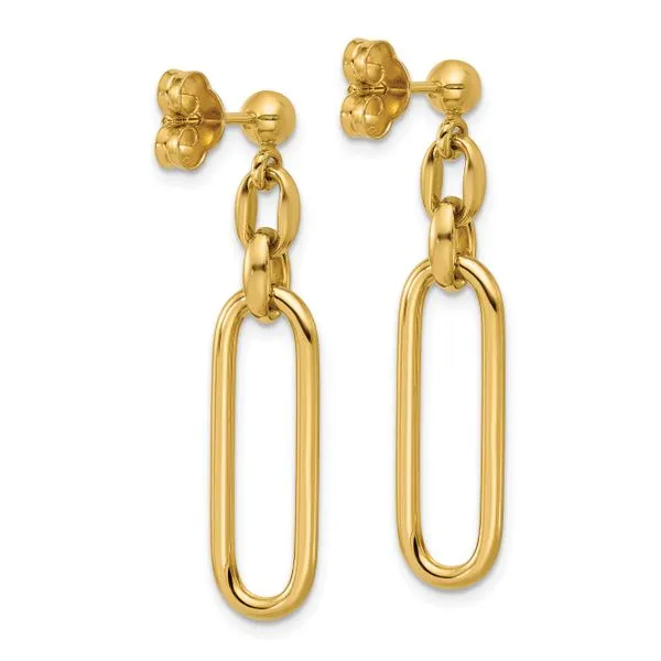 Leslie's 14K Polished Fancy Elongated Oval Link Post Dangle Earrings Image 3 Diny's Jewelers Middleton, WI