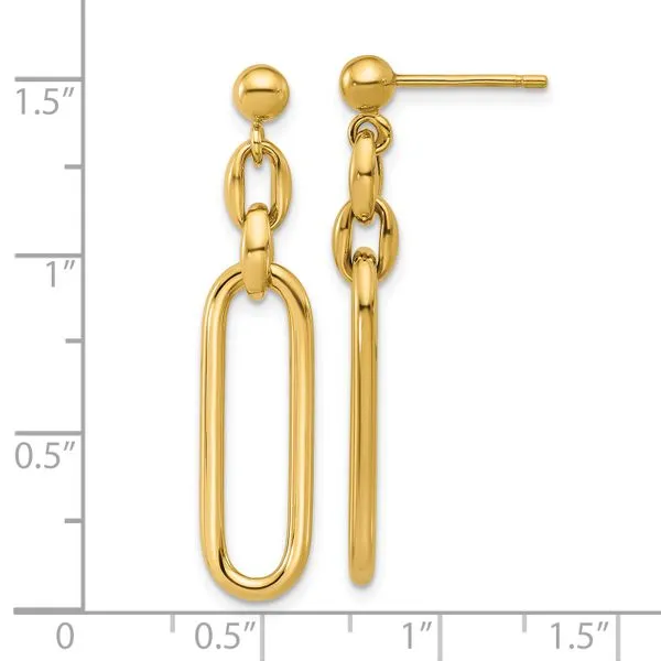 Leslie's 14K Polished Fancy Elongated Oval Link Post Dangle Earrings Image 4 Spencer's Jewelers Athens, GA