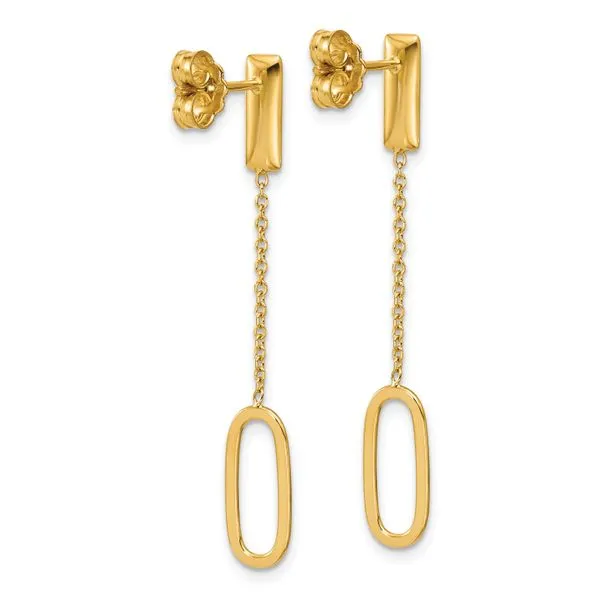 Leslie's 14K Polished Elongated Oval and Bar Post Dangle Earrings Image 3 Spath Jewelers Bartow, FL