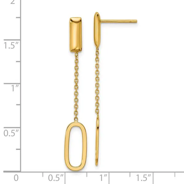 Leslie's 14K Polished Elongated Oval and Bar Post Dangle Earrings Image 4 Spath Jewelers Bartow, FL