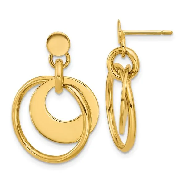 Leslie's 14K Polished Fancy Double Circle Post Dangle Earrings J. Anthony Jewelers Neenah, WI