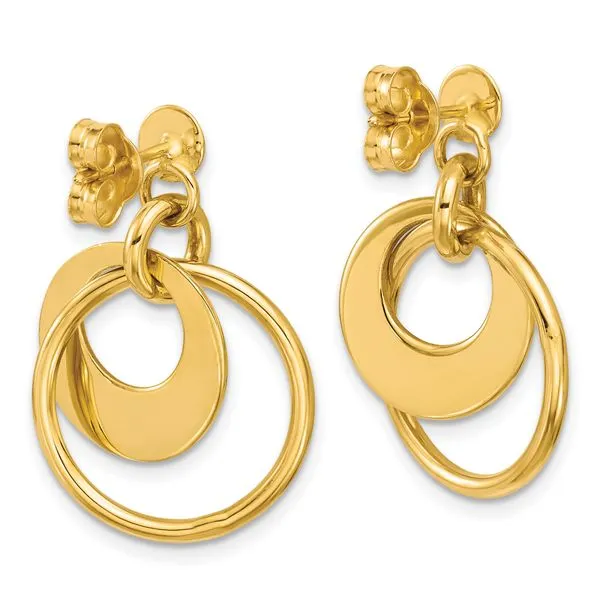 Leslie's 14K Polished Fancy Double Circle Post Dangle Earrings Image 3 Grayson & Co. Jewelers Iron Mountain, MI