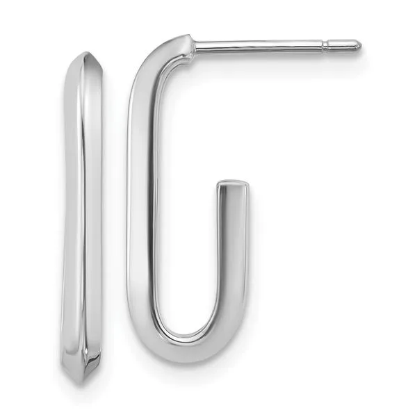 Leslie's 14K White Polished Knife Edge Oval Post J-Hoop Earrings Valentine's Fine Jewelry Dallas, PA