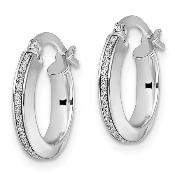 Leslie's 14K White Gold Polished Glimmer Infused Hoop Earrings Image 2 Peran & Scannell Jewelers Houston, TX
