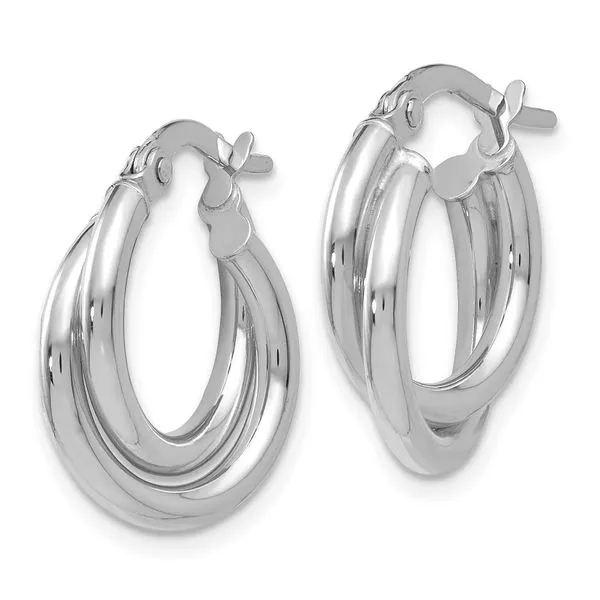 Leslie's 14K White Gold  Polished Twisted Double Hoop Earrings Image 2 Atlanta West Jewelry Douglasville, GA