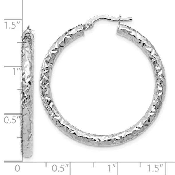 Leslie's 14K White Gold ForeverLite Polish/Textured Hoop Earrings Image 3 Quantum Qarat  Phoenix, AZ