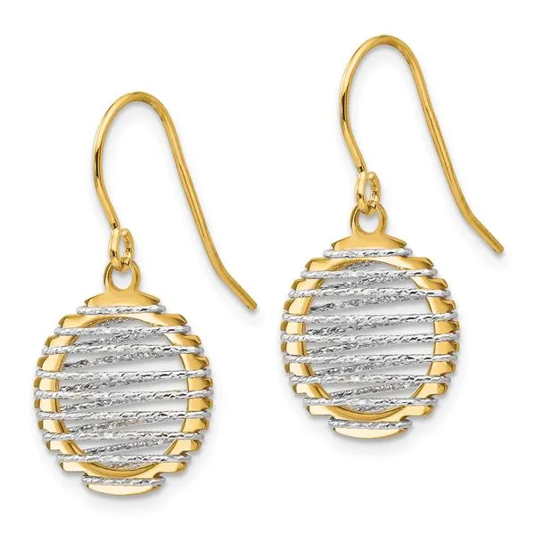 Leslie's 14K Two-tone Wire Wrapped Dangle Shepherd Hook Earrings Image 2 Spencer's Jewelers Athens, GA