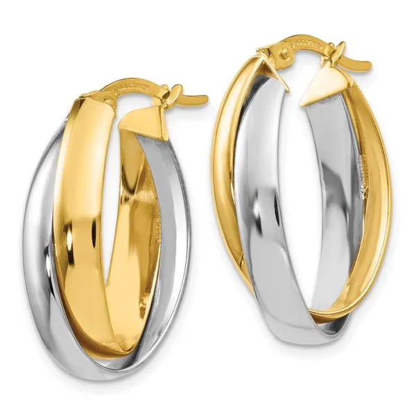Leslie's 14K Two-tone Polished Double Oval Hoop Earrings Image 2 Mitchell's Jewelry Norman, OK