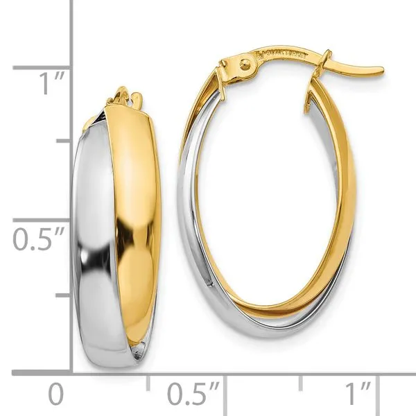 Leslie's 14K Two-tone Polished Double Oval Hoop Earrings Image 4 Mitchell's Jewelry Norman, OK