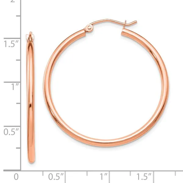 Leslie's 14k Rose Gold Polished 2x35mm Polished Hoop Earrings Image 4 Spencer's Jewelers Athens, GA