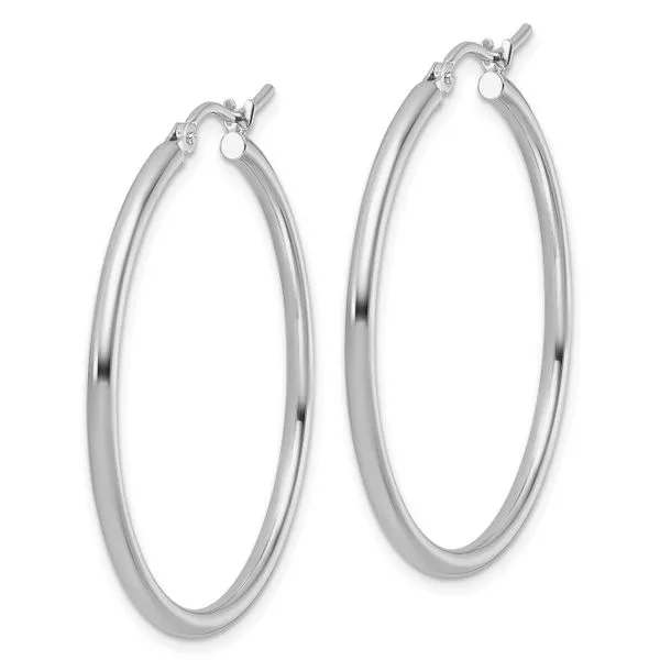 Leslie's 14K White Gold 2x35mm Hoop Earrings Image 2 Peran & Scannell Jewelers Houston, TX