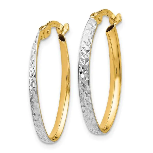 Leslie's 14K w/White Rhodium D/C Oval Hoop Earrings Image 2 Spencer's Jewelers Athens, GA