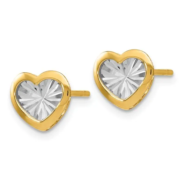 Leslie's 14K w/White Rhodium Polished and D/C Heart Post Earrings Image 2 Mitchell's Jewelry Norman, OK