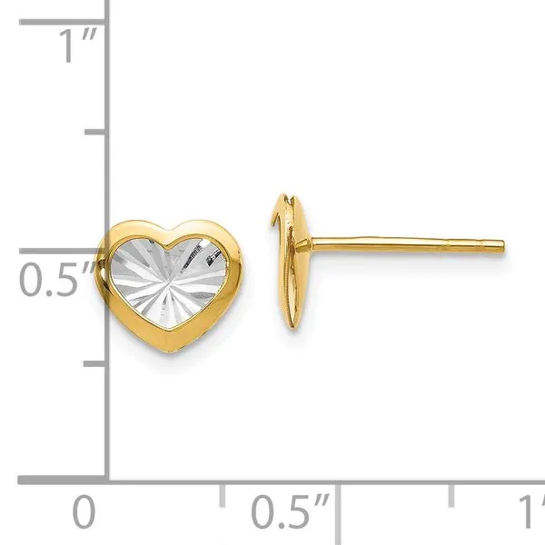 Leslie's 14K w/White Rhodium Polished and D/C Heart Post Earrings Image 4 Mitchell's Jewelry Norman, OK