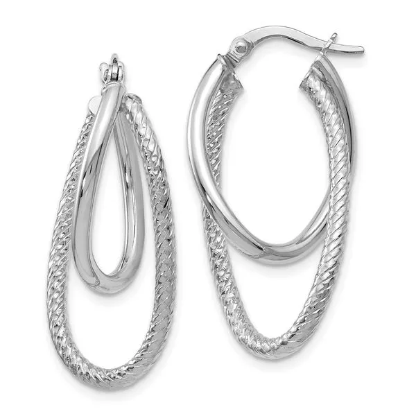 14K White Gold Polished Textured Hoop Earrings Jewelry Design Studio Jensen Beach, FL