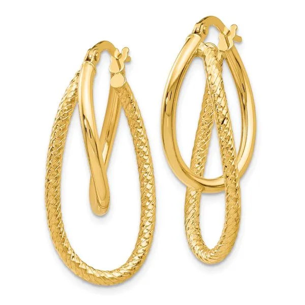 14K White Gold Polished Textured Hoop Earrings Image 2 Diamond Design Jewelers Somerset, KY