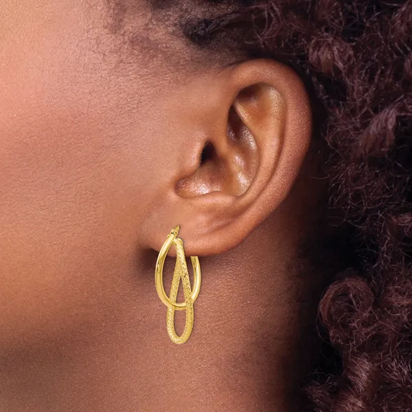 14K White Gold Polished Textured Hoop Earrings Image 3 Jewelry Design Studio Jensen Beach, FL