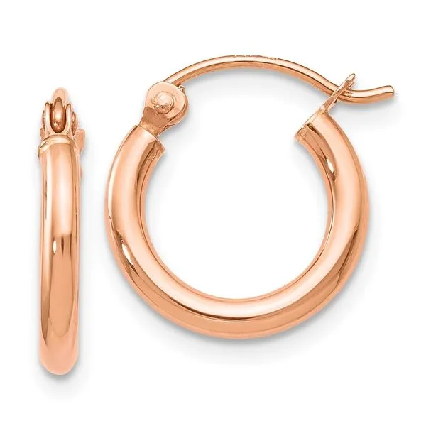 Leslie's 14K Rose Gold 2x12mm Polished Hoop Earrings Peran & Scannell Jewelers Houston, TX