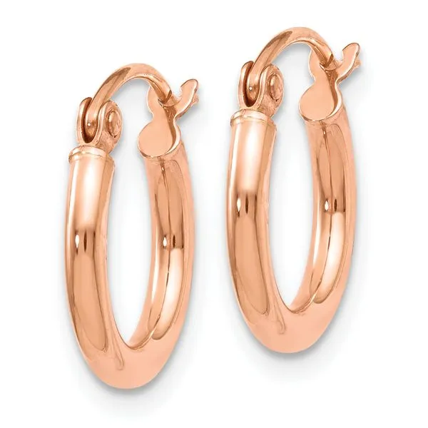 Leslie's 14K Rose Gold 2x12mm Polished Hoop Earrings Image 2 Peran & Scannell Jewelers Houston, TX