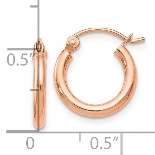 Leslie's 14K Rose Gold 2x12mm Polished Hoop Earrings Image 4 Peran & Scannell Jewelers Houston, TX