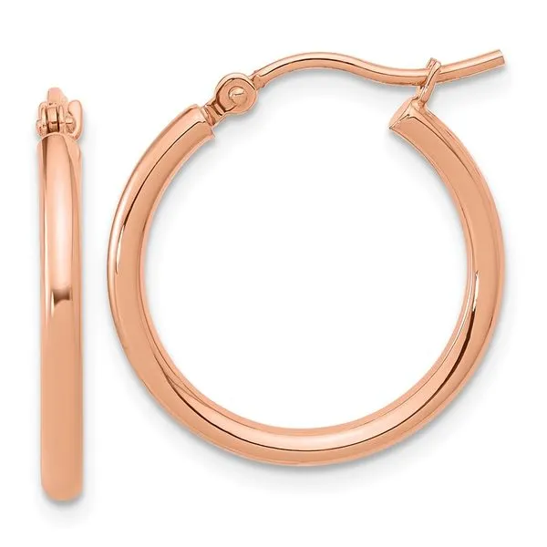 Leslie's 14K Rose Gold 2x20mm Polished Hoop Earrings Peran & Scannell Jewelers Houston, TX
