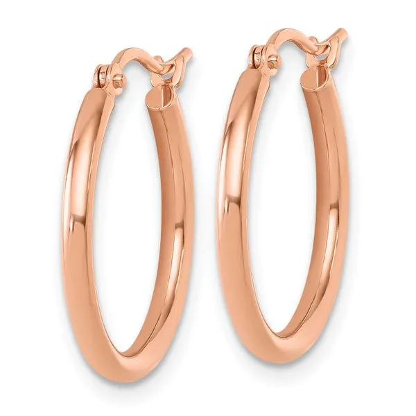 Leslie's 14K Rose Gold 2x20mm Polished Hoop Earrings Image 2 Peran & Scannell Jewelers Houston, TX