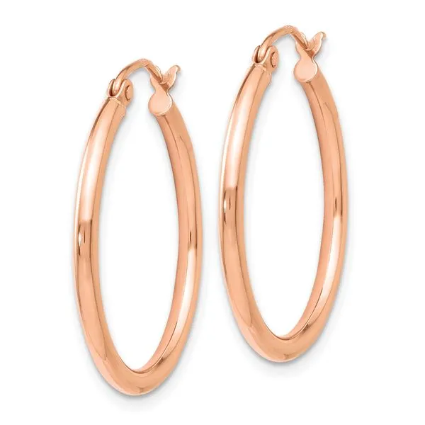 Leslie's 14K Rose Gold 2x25mm Polished Hoop Earrings Image 2 Spencer's Jewelers Athens, GA