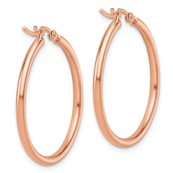 Leslie's 14K Rose Gold 2x30mm Polished Hoop Earrings Image 4 Peran & Scannell Jewelers Houston, TX