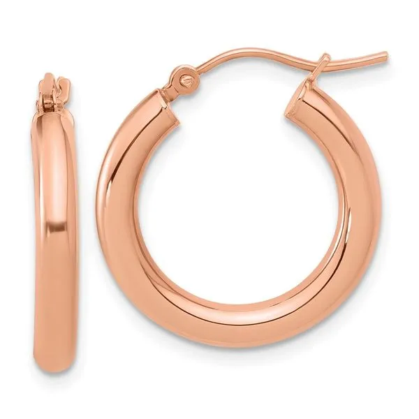 Leslie's 14K Rose Gold 3mm Polished Hoop Earrings Peran & Scannell Jewelers Houston, TX