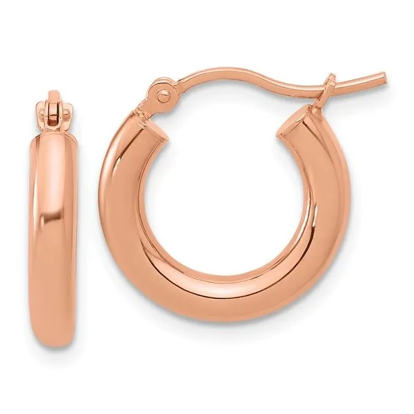 Leslie's 14K Rose Gold 3mm Polished Hoop Earrings Peran & Scannell Jewelers Houston, TX