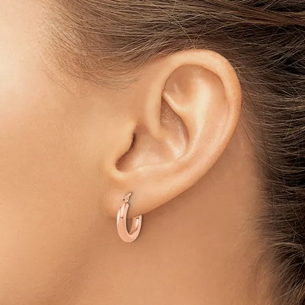 Leslie's 14K Rose Gold 3mm Polished Hoop Earrings Image 3 Peran & Scannell Jewelers Houston, TX
