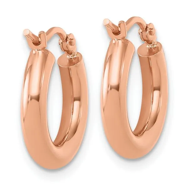Leslie's 14K Rose Gold 3mm Polished Hoop Earrings Image 4 Peran & Scannell Jewelers Houston, TX