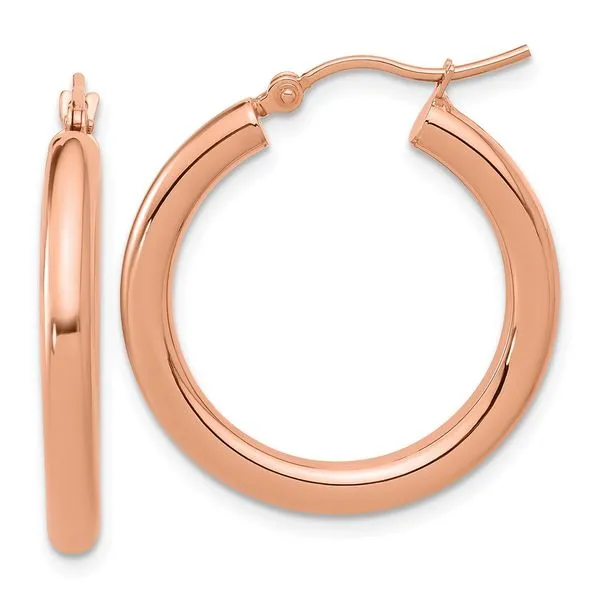 Leslie's 14K Rose Gold 3mm Polished Hoop Earrings Peran & Scannell Jewelers Houston, TX