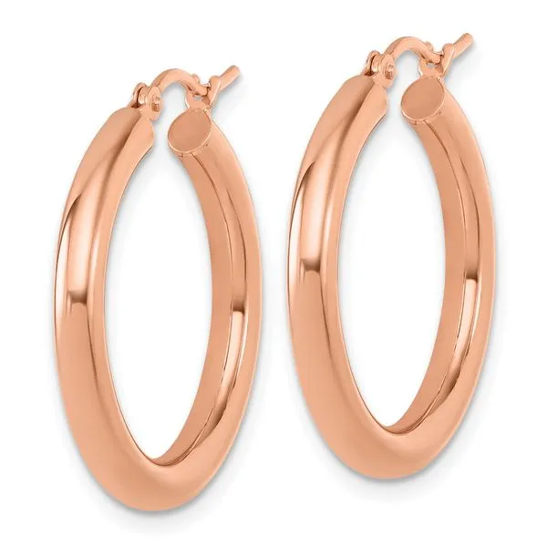 Leslie's 14K Rose Gold 3mm Polished Hoop Earrings Image 2 Peran & Scannell Jewelers Houston, TX