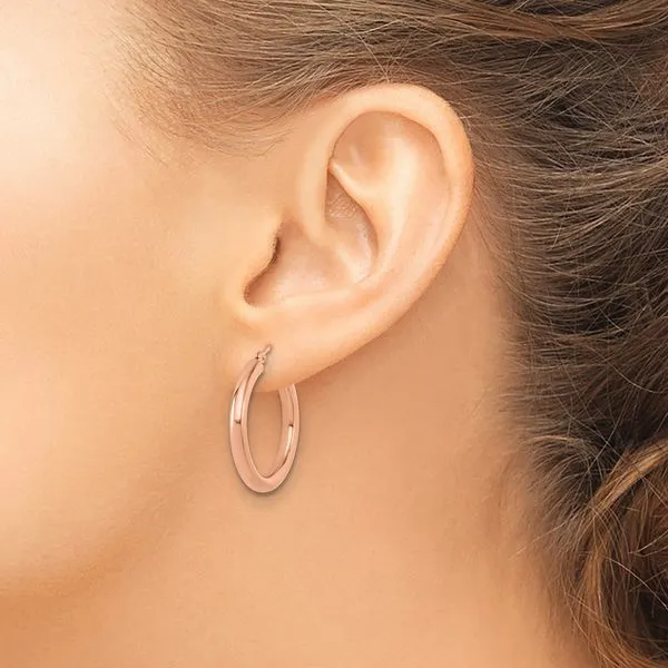 Leslie's 14K Rose Gold 3mm Polished Hoop Earrings Image 3 Peran & Scannell Jewelers Houston, TX