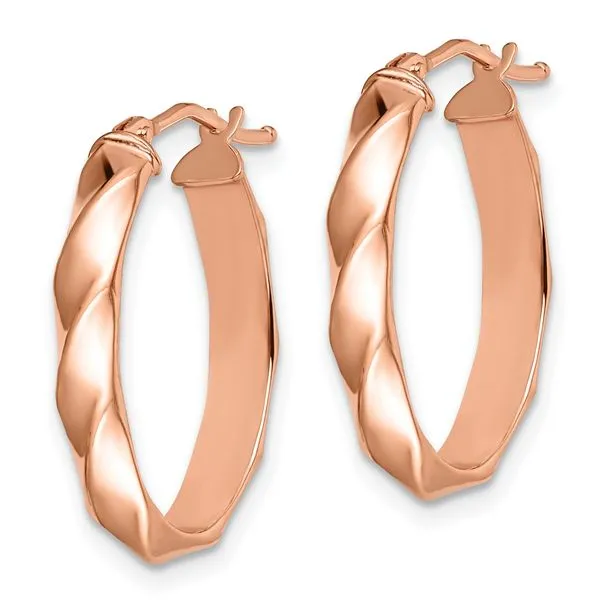 Leslie's 14K Rose Gold Polished and Twisted Oval Hoop Earrings Image 2 Mitchell's Jewelry Norman, OK