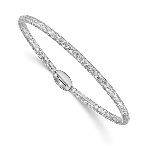 Leslie's 14K w/White RH-plating Polished Mesh Stretch Bracelet Barnett Jewelers Jacksonville, FL