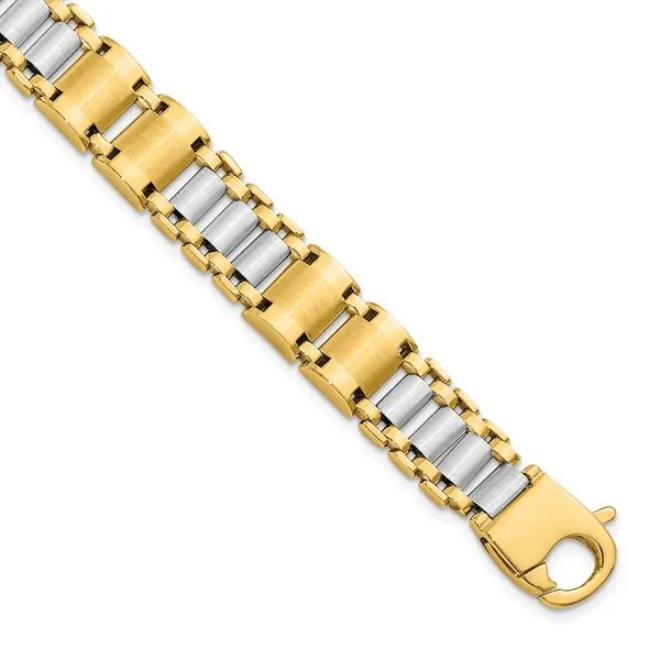 Leslie's 14K Two-tone Polished and Brushed Fancy Link Men's Bracelet Peran & Scannell Jewelers Houston, TX